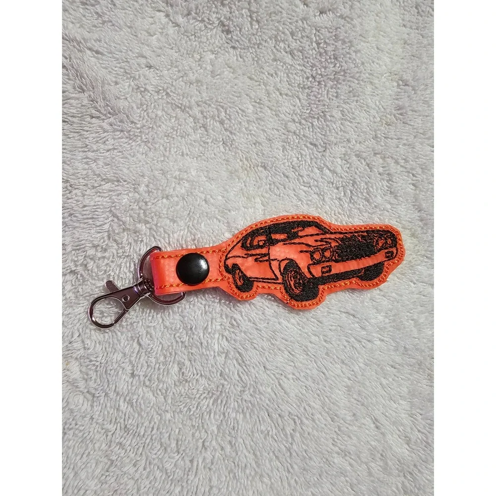 Classic Car Keychain Embroidered Auto Keyring Orange Black‎ Novelty Gift